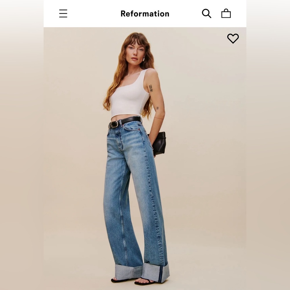 Reformation Cary Cuffed High Rise Slouchy Wide Leg Jeans l Size 28